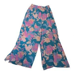 Cozy Co. Women's Wide‎ Leg Floral Pants Size M - Blue